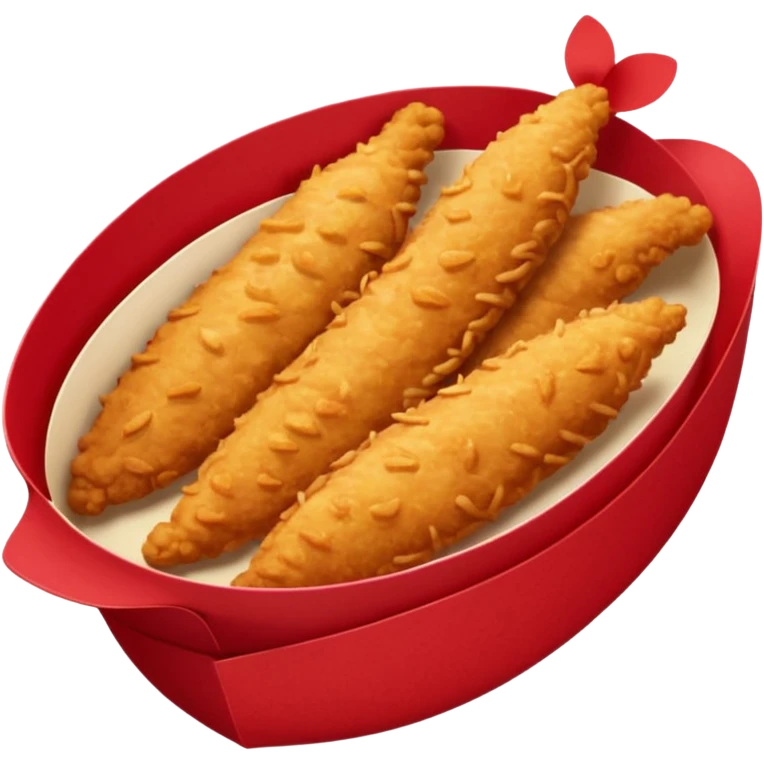 5 breaded chicken tenders of varying sizes and shapes in a red paper food boat emoji