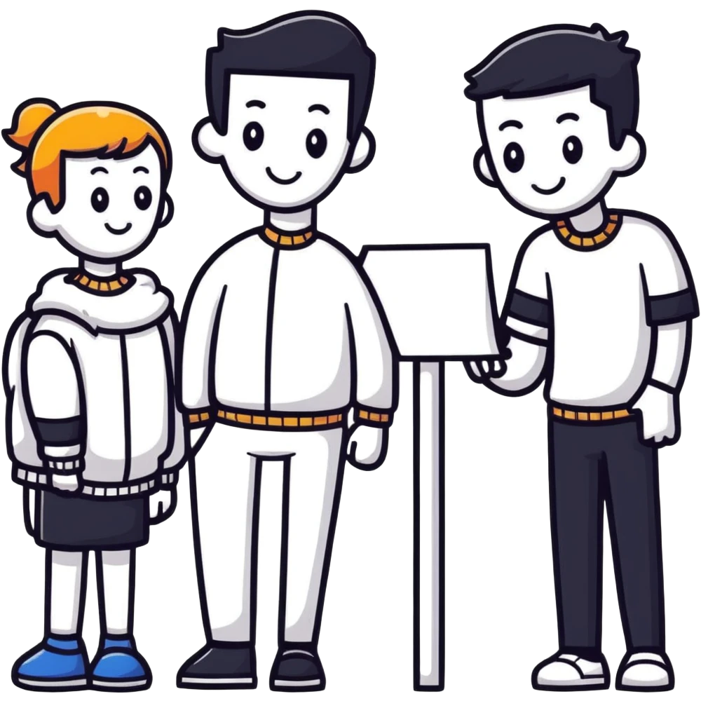 sticker style group logo with cartoon people with bold outlines emoji