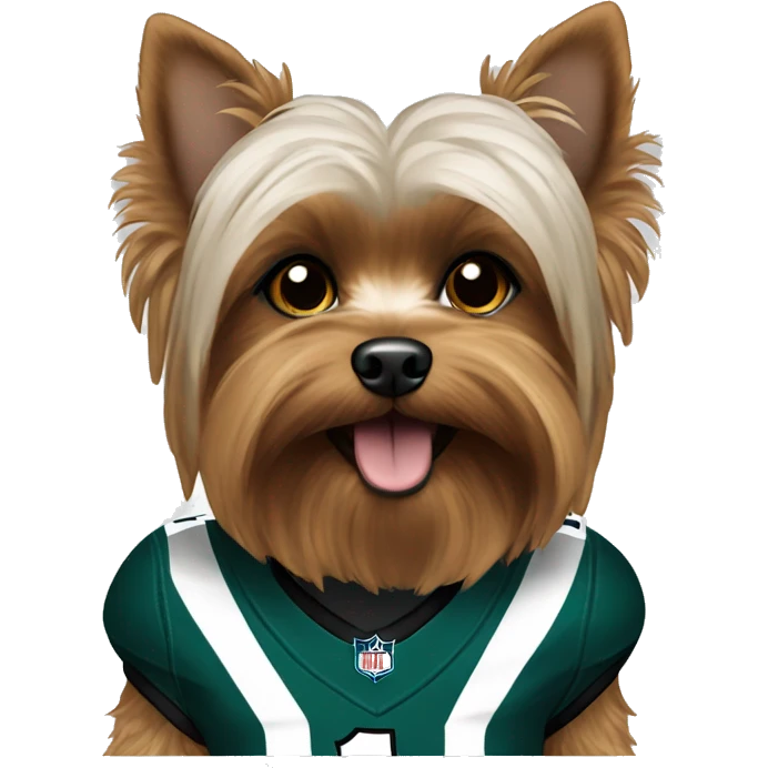 brown and white yorkie in a eagles jersey emoji