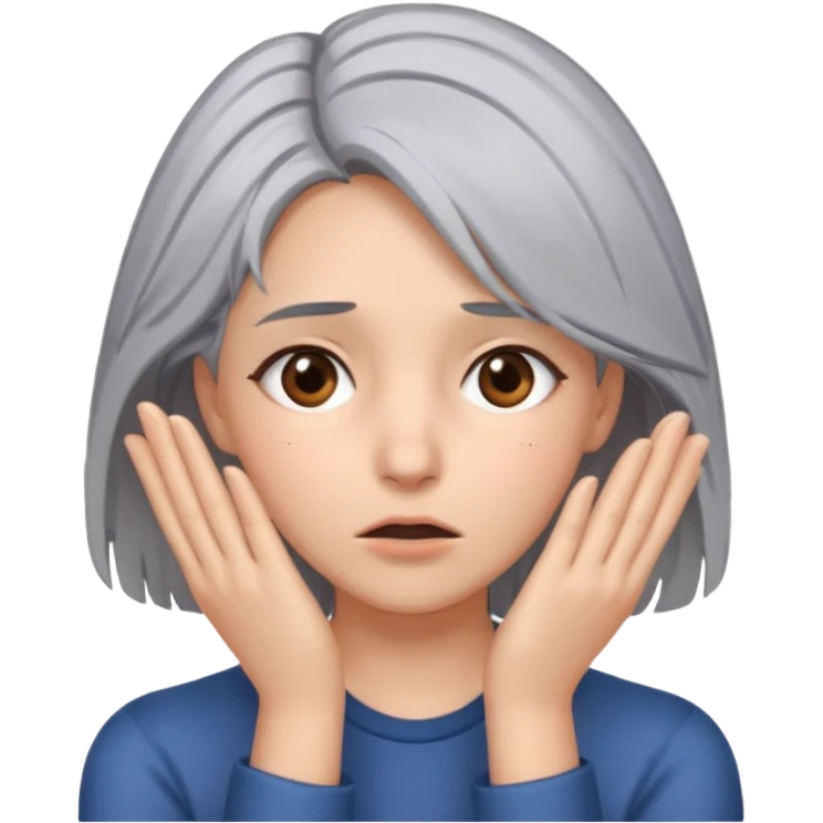 young woman with gray hair and 1 palm of hand covering face in exasperation emoji