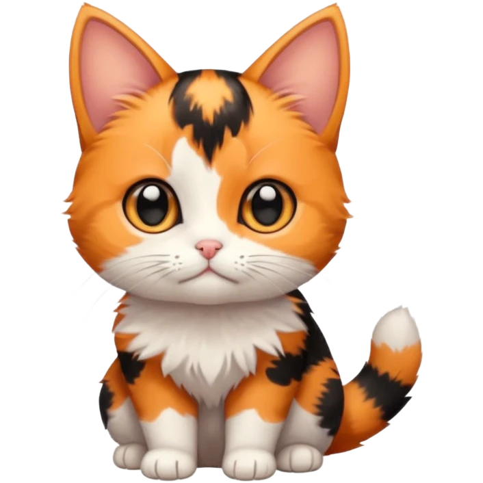 calico kitten, simple and cute, round face, big eyes, minimal details, orange black and white calico pattern emoji
