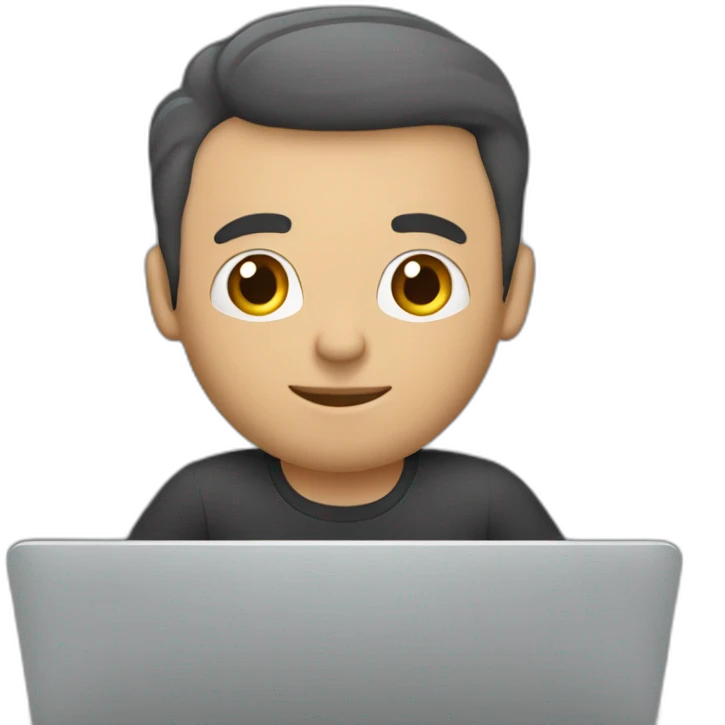 Un hombre trabando en la laptop sobre edicion de video emoji