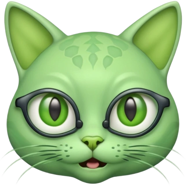 green alien cat with no fur, and spectacles and hair emoji