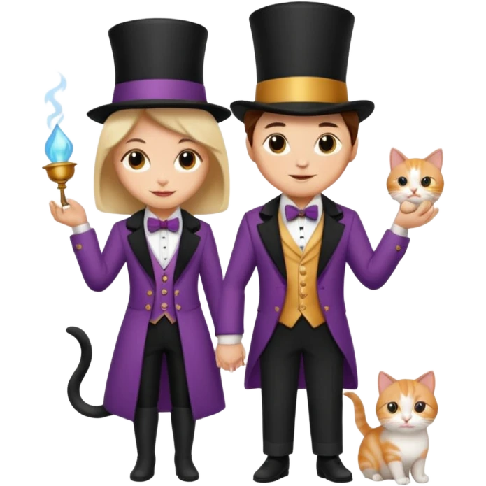magician couple and their pet cat emoji