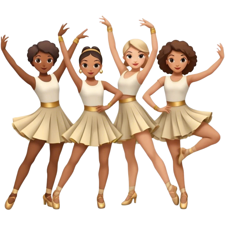 Icon for Contemporary Dance: a synchronized group dance performance with dancers in modern outfits, performing on stage with bright spotlighting and energetic movement. The icon should capture the dynamic and vibrant nature of contemporary dance. Transparent background. emoji