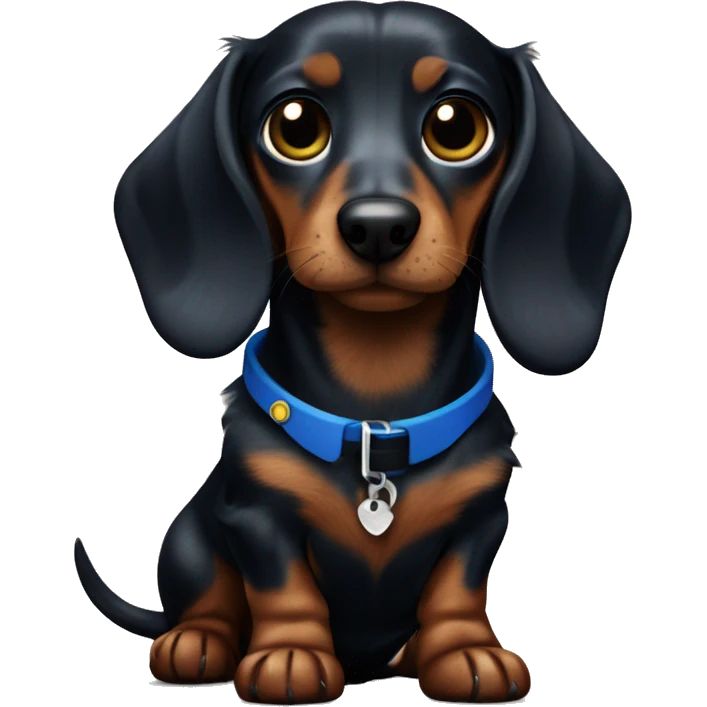 Dark fur Dachshund with long legs in blue collar  emoji