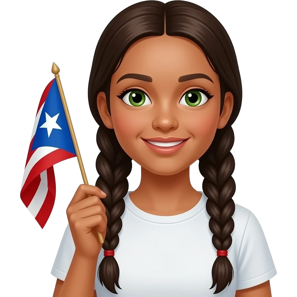Lighter skinned Pale Afro Latina chocolate long braids hazel green eyes Boricua girl con bandera emoji