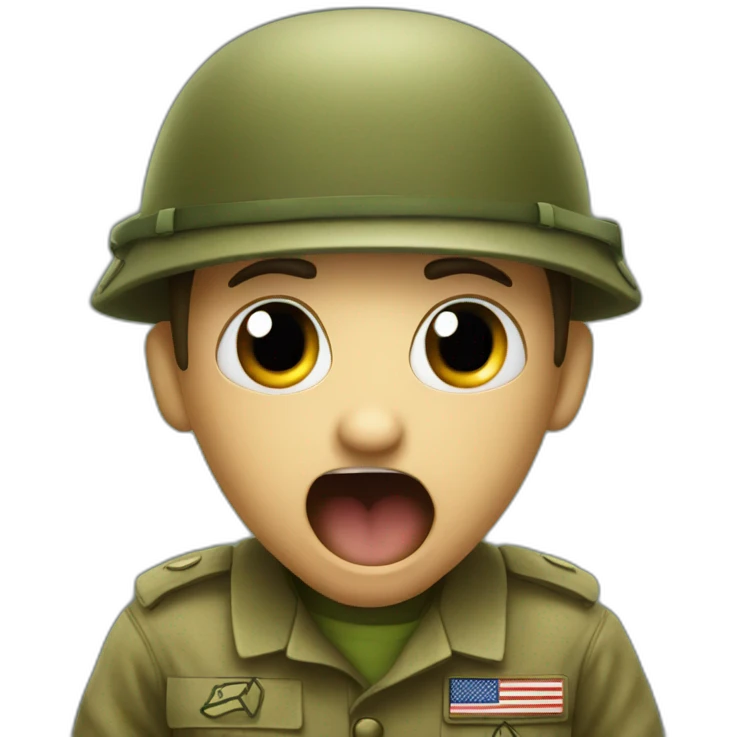 an ant in army clothes shouting emoji