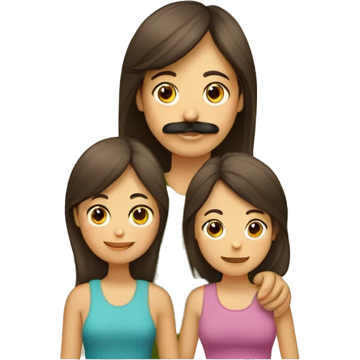 Familia de 3 personas madre, joven con bigote adolescente, mujer adolescente y un perro yorkshire emoji