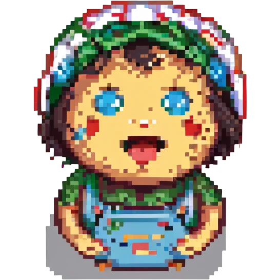 Peppino from Pizza Tower, pixel art style, surprised expression, hands on cheeks, simple background emoji