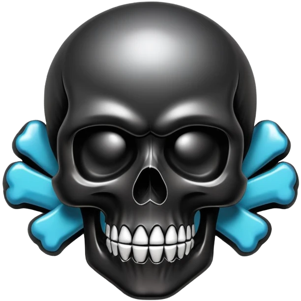 smooth glossy black skull with street style graffiti and cool brand logos, top view emoji