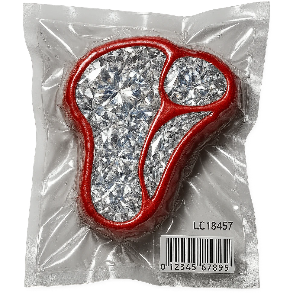 meat steak made of diamond, glossy and puffy, no background emoji