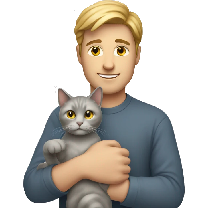 White Guy holding grey cat emoji