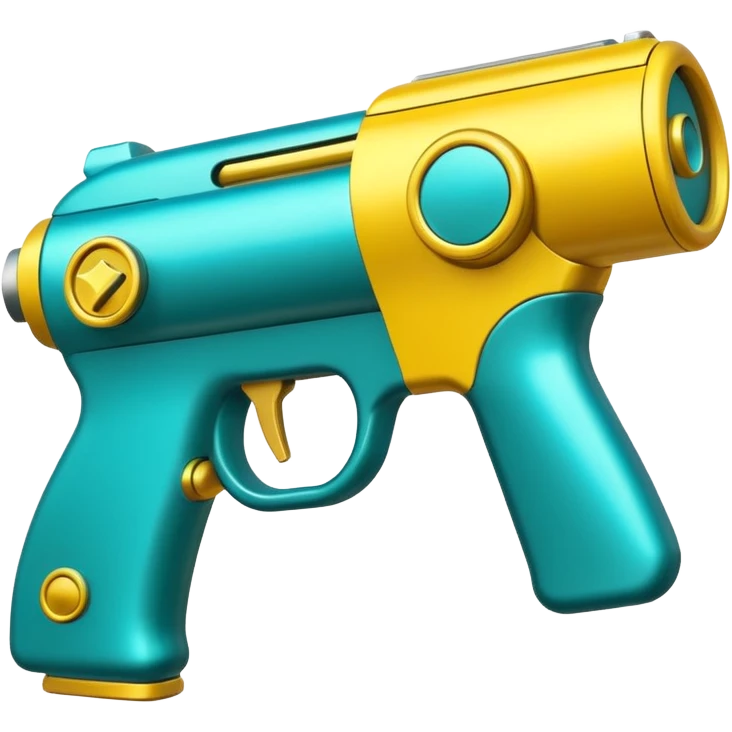 Teal and yellow Gamma ray gun emoji