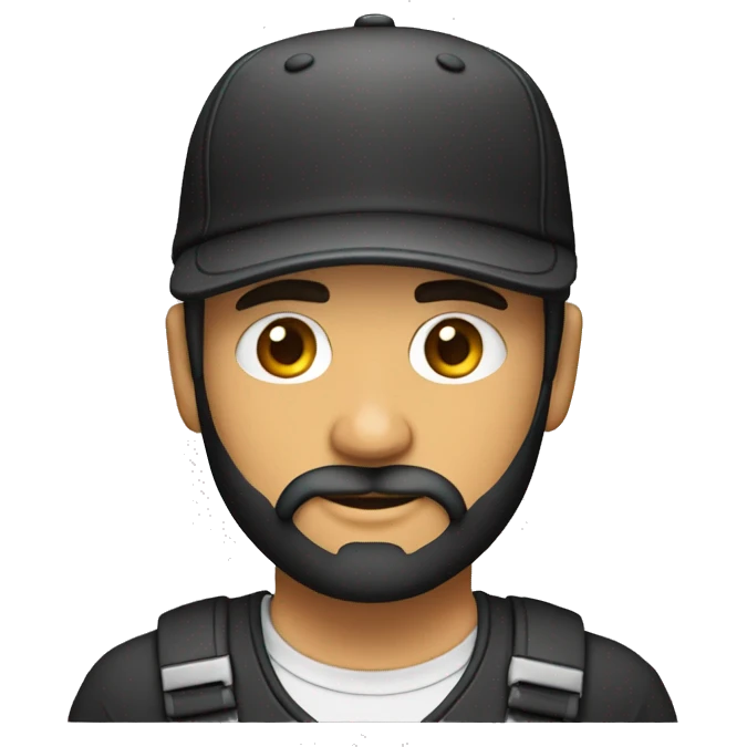 Hombre trigueño cuerpo completo fuerte de 30 años con barba y gorra ojos color negro  emoji
