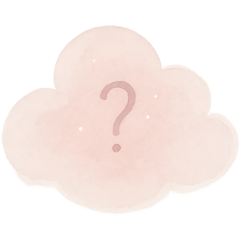 small ethereal dreamcore emoji of a soft pastel pink cloud with subtle luminous internal glow, tiny shimmering question mark inside, soft contemplative slightly enigmatic feel, watercolor texture emoji