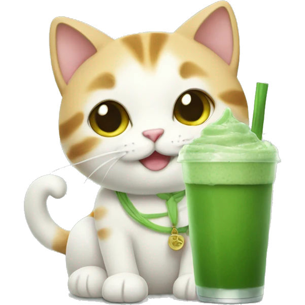 Cute cat holding iced matcha  emoji