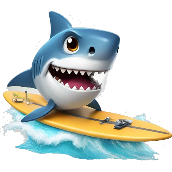 Nerd shark on a surf board emoji