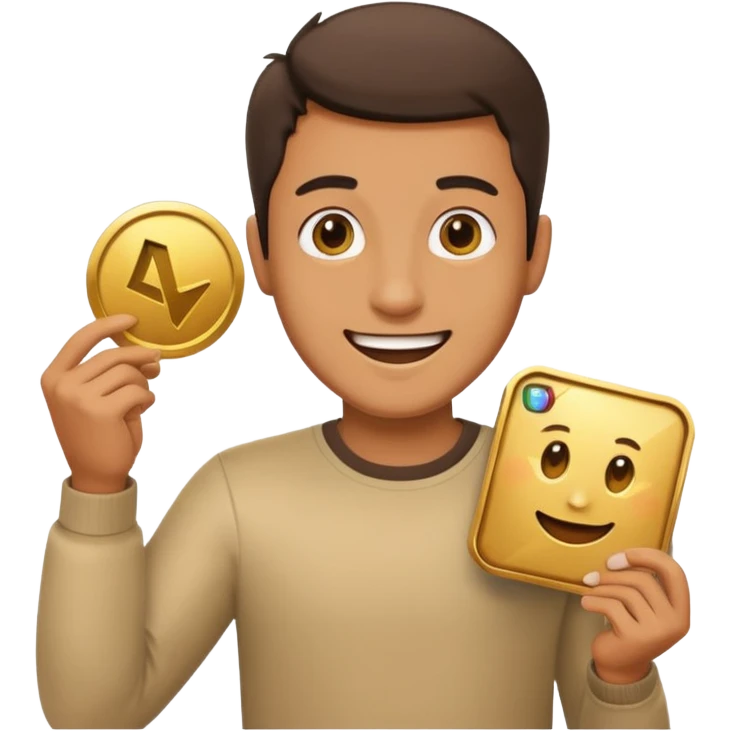 a happy man holding youtube golden play button emoji