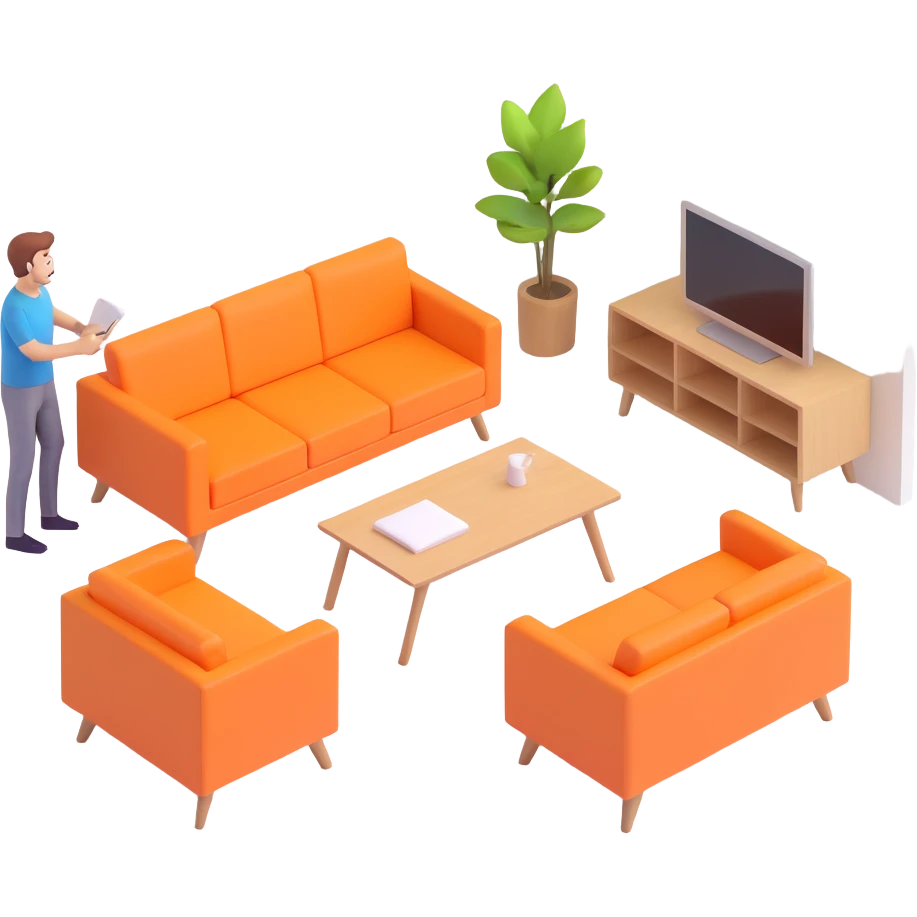 interior designer arranging furniture in a bright, open space emoji