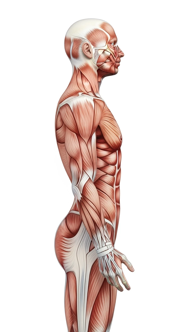 corpo umano anatomico di profilo realistico con schiena piatta e glutei piatti, sfondo bianco, iperrealistico 4k emoji