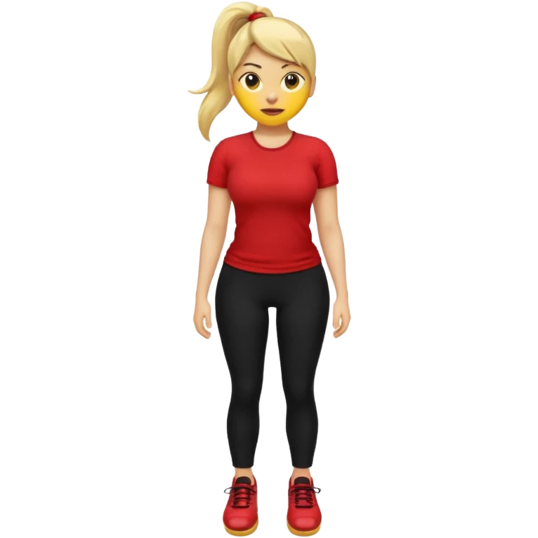 A smiley yellow emoji (like 😊) with a ponytail, red shirt, big breasts, black pants, ass and red shoes emoji