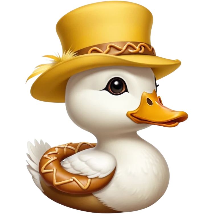 duck wearing a pretzel as a hat emoji