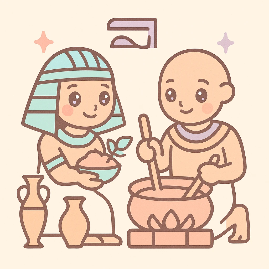 ancient Egyptian cooking scene in hieroglyphic style emoji