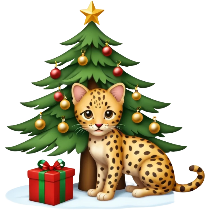 Leopard kitten under a christmas 🎄  emoji
