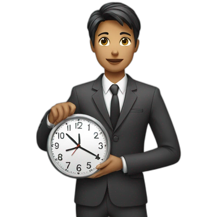a women in a suit holding a clock in his right hand emoji