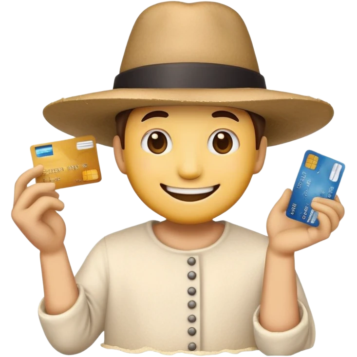emoji wearing a round hat with credit card in his hand and flour on the right emoji