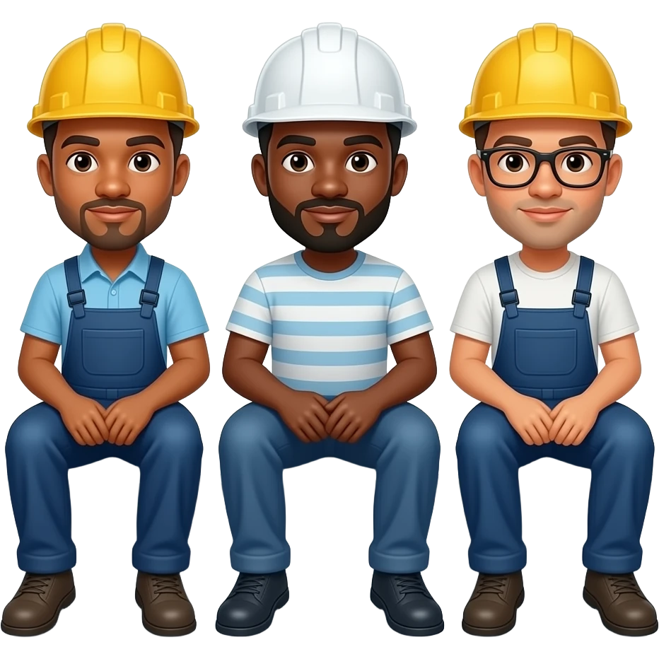 3 black men in hard hats sitting on edge of a metal roof on metal roof emoji