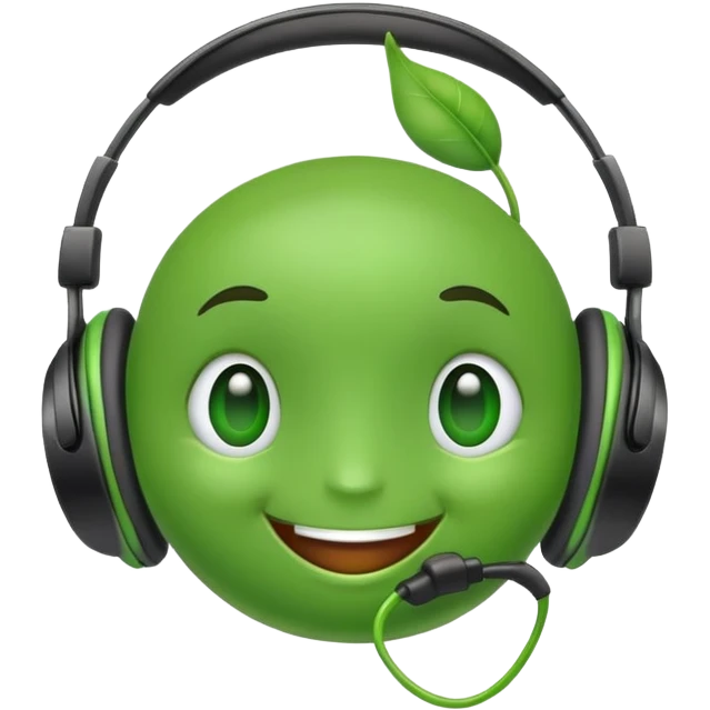 smiling green pea with headphones emoji