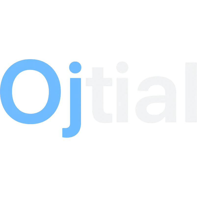 text logo with the word 'Ojtial', light blue and white colors, bold sans-serif style emoji