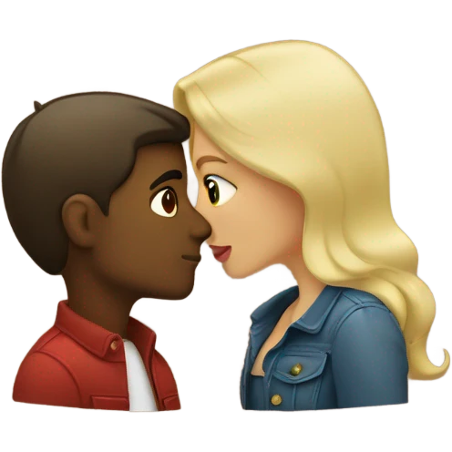 Blonde woman and brunette man kissing emoji