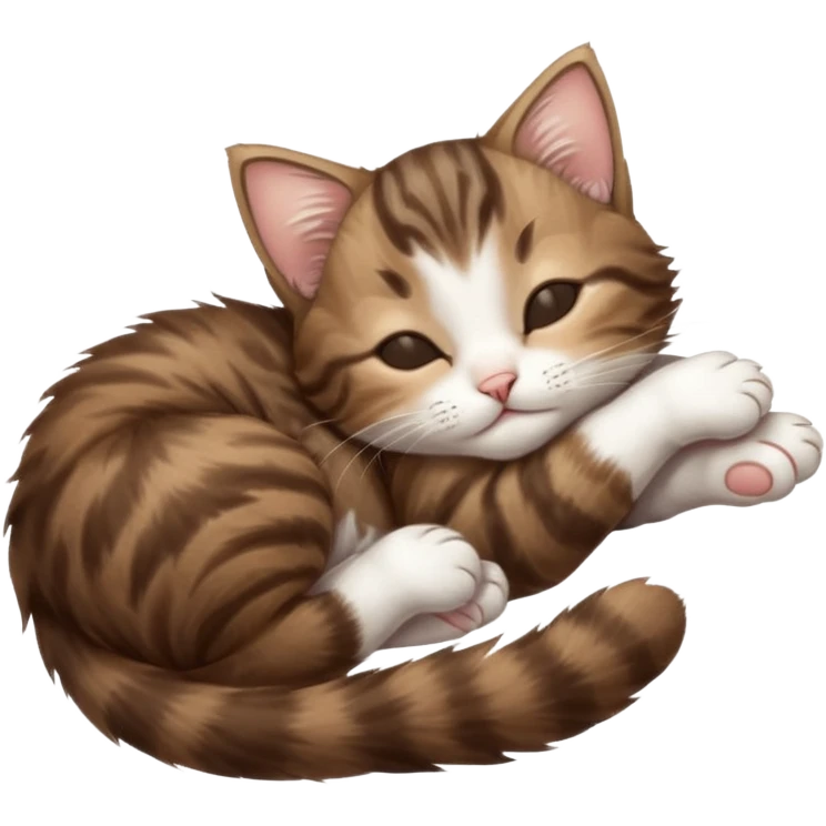 dark brown tabby and white kitten sleeping upside down on its back emoji