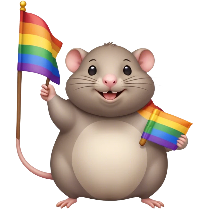 fat gay rat holding a pride flag and smiling  emoji