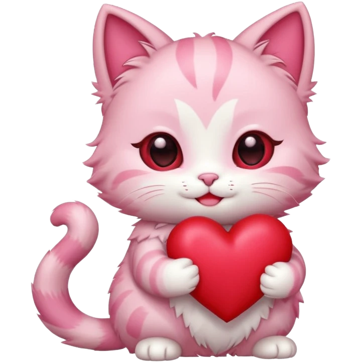 chibi anime pink cat holding a big heart emoji