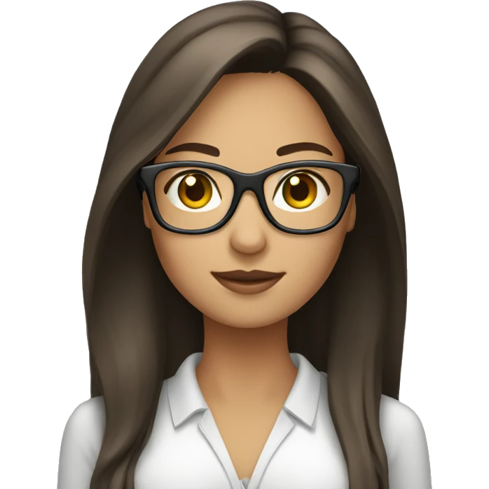 Glasses long hair brunette woman using computer emoji