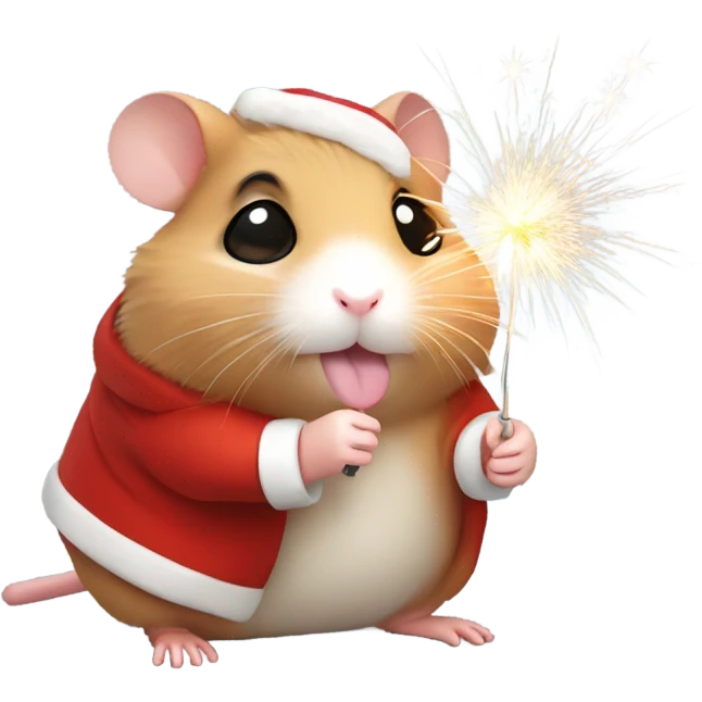 Christmas hamster with sparkler emoji
