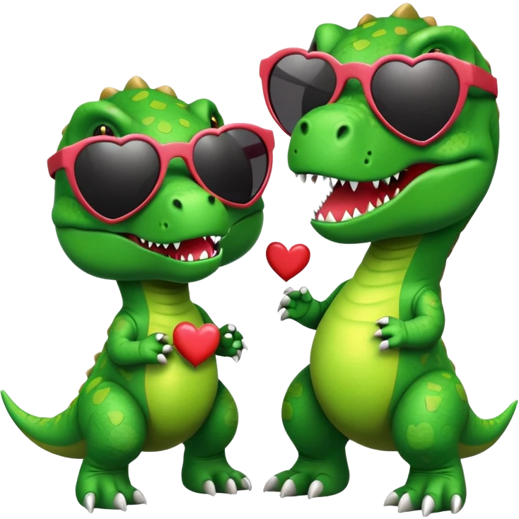 2 t-rex wearing sunglasses in love with hearts emoji