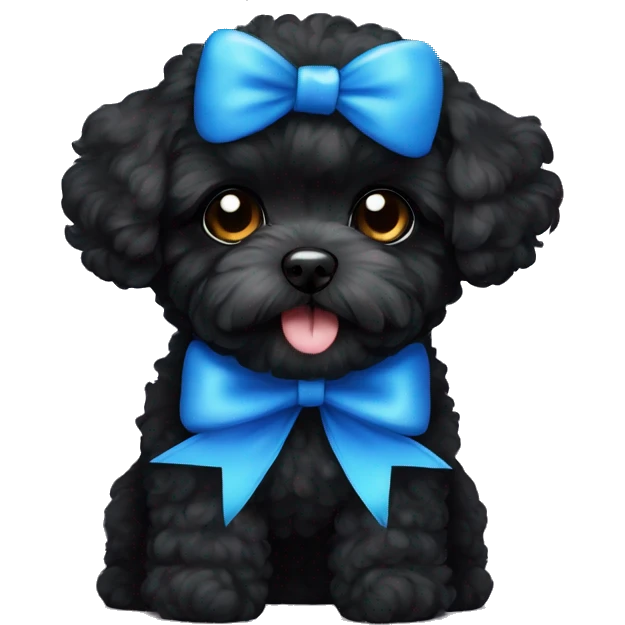 Black maltipoo with a blue bow emoji