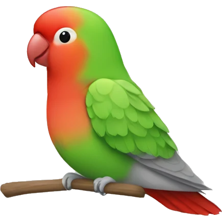 Red and green lovebird with a white and gray emoji