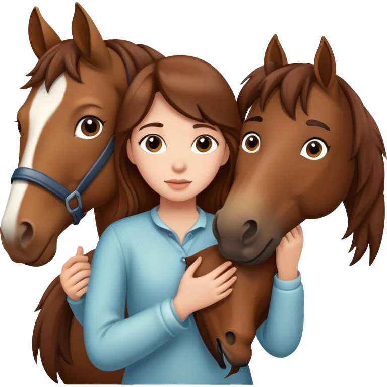 girl with brown hair hugging a horse from far away emoji