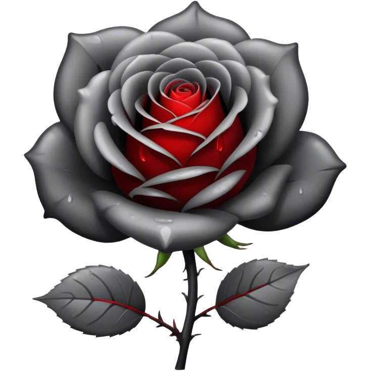 black rose greyscale colors, red blood droplets emoji
