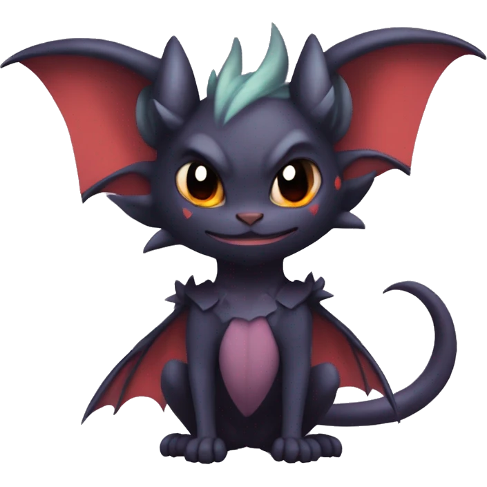  Kawaii Edgy Cool Vampiric Beautiful Noivern-Nargacuga-Litten with big Bat Ears full body emoji