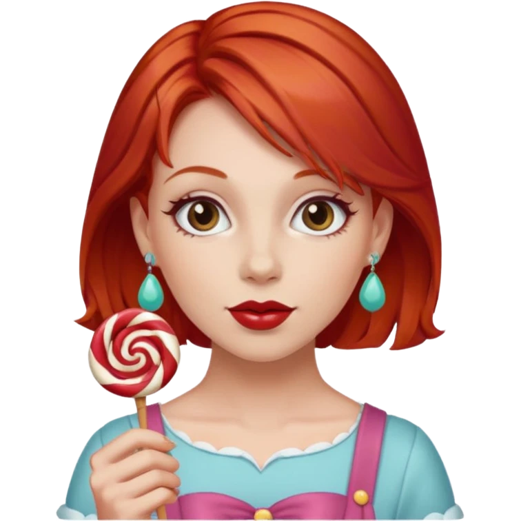 red hair woman with sweet treat accessories, not holding a candy emoji