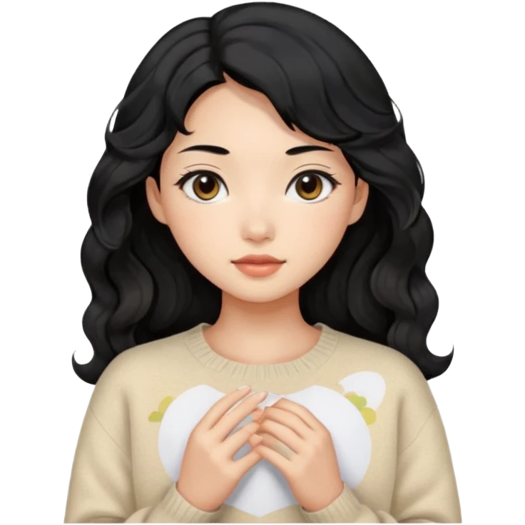 Beautiful girl,Black hair, wavy long hair,Black eyes,Chinese, beige sweater  emoji