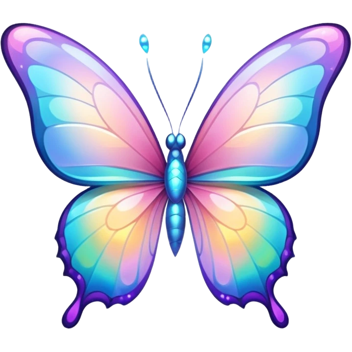 Transparent Shiny Glossy Pastel Gradient Hue holographic butterfly with bright sparkles and huge curvy wings with pointy tips emoji
