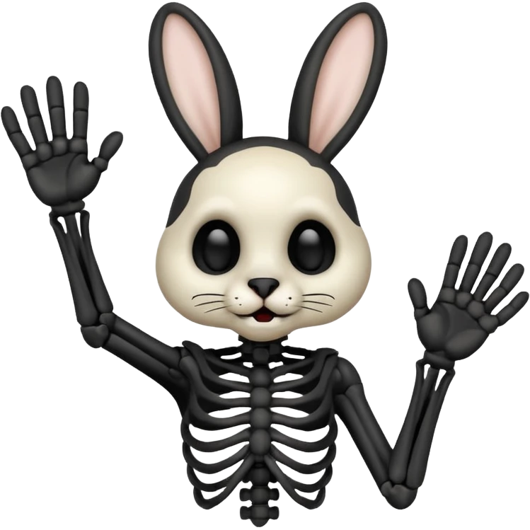 emoji d'une tête de lapin squelette noire qui dit bonjour de la main emoji